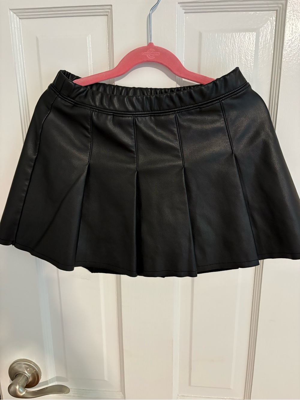 Girls Black Faux Leather Pleated Mini Skirt, Size 8